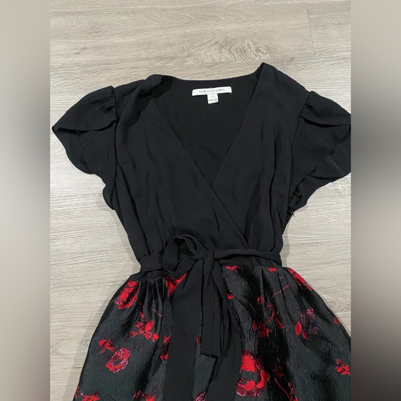 Diane Von Furstenberg Faux‎ Wrap Floral Silk Dress Black Oxblood - Picture 5 of 9